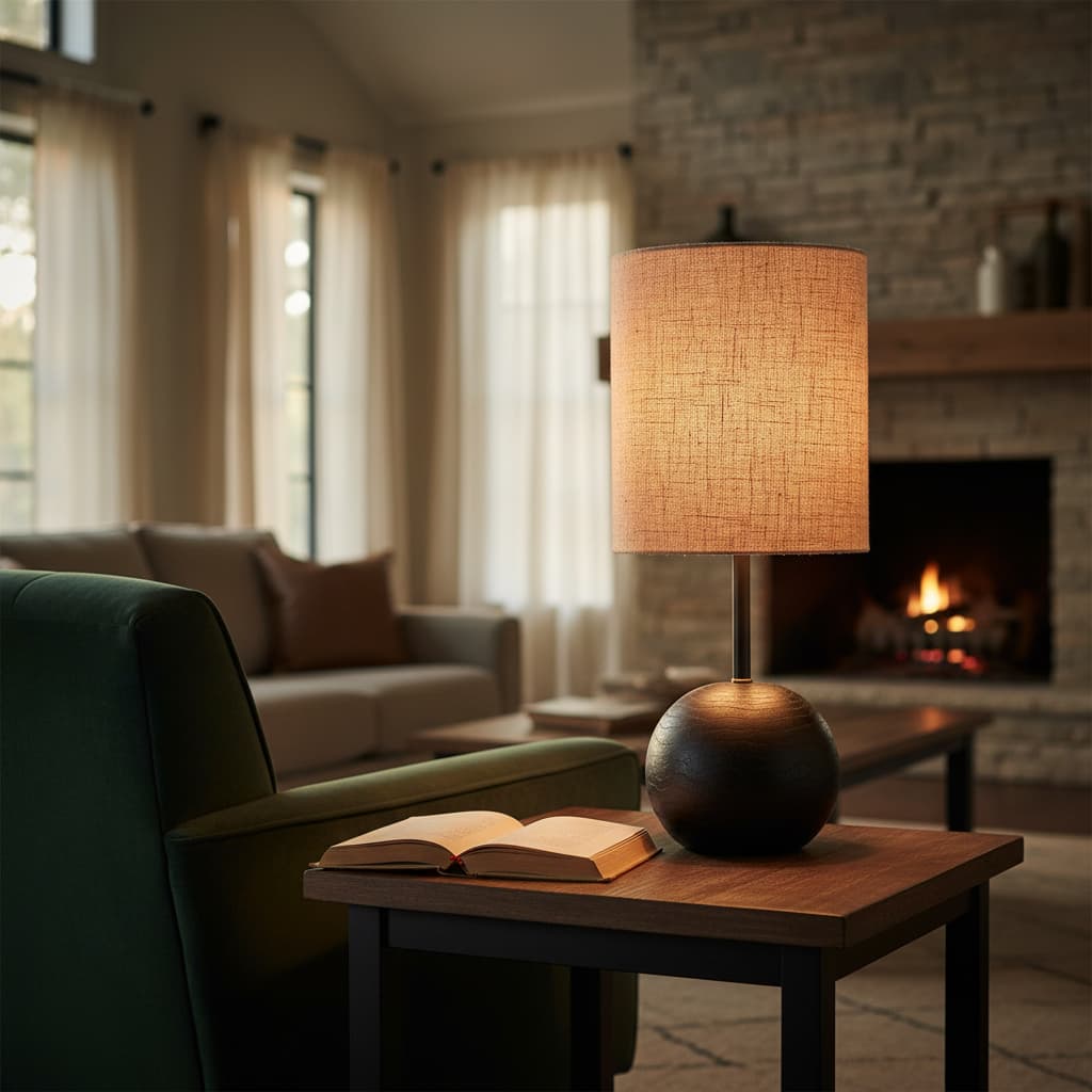 Black Cannon Table Lamp With Hessian Shade