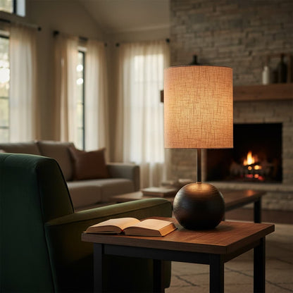 Black Cannon Table Lamp With Hessian Shade