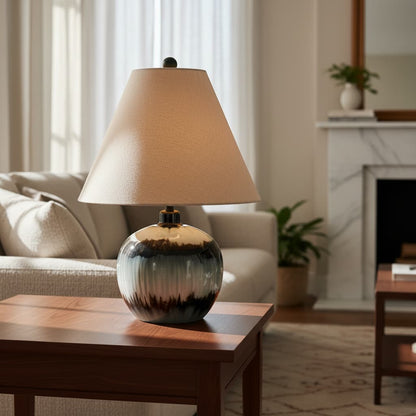 Midnight Shadows Squat Table Lamp With Linen Shade