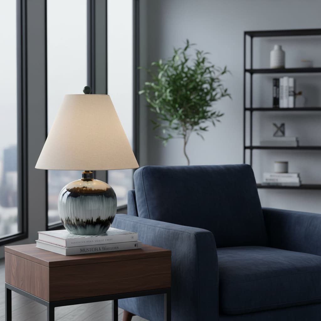 Midnight Shadows Squat Table Lamp With Linen Shade