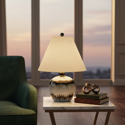 Midnight Shadows Squat Table Lamp With Linen Shade