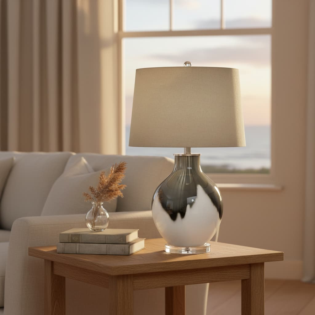 Grey Shadows Table Lamp With Linen Shade