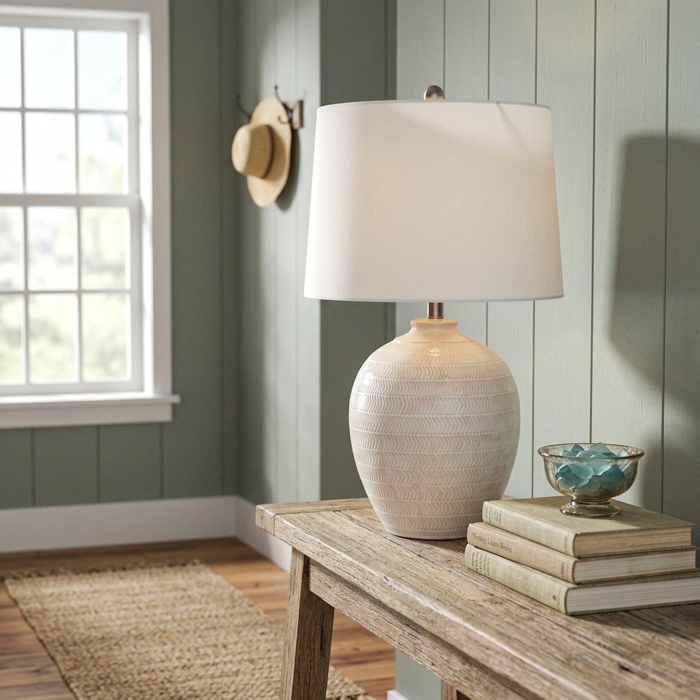 Chevronne Ceramic Table Lamp With Linen Shade