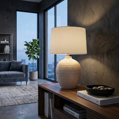 Chevronne Ceramic Table Lamp With Linen Shade