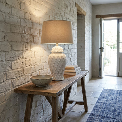 White Ceramic Ginger Jar Lamp With Linen Shade