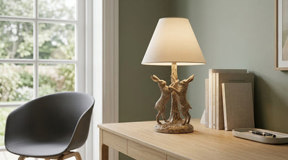 Stonewashed Marching Hares Lamp With Linen Shade