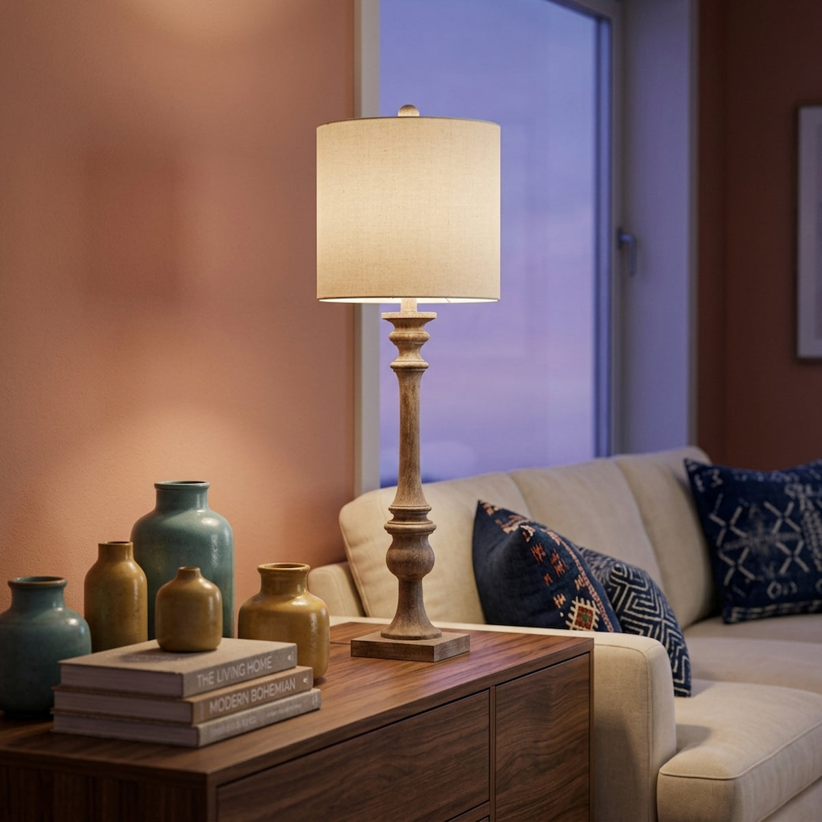 Pallido Candlestick Table Lamp With Linen Shade