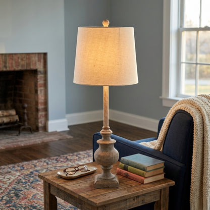 Chiaro Candlestick Table Lamp With Linen Shade