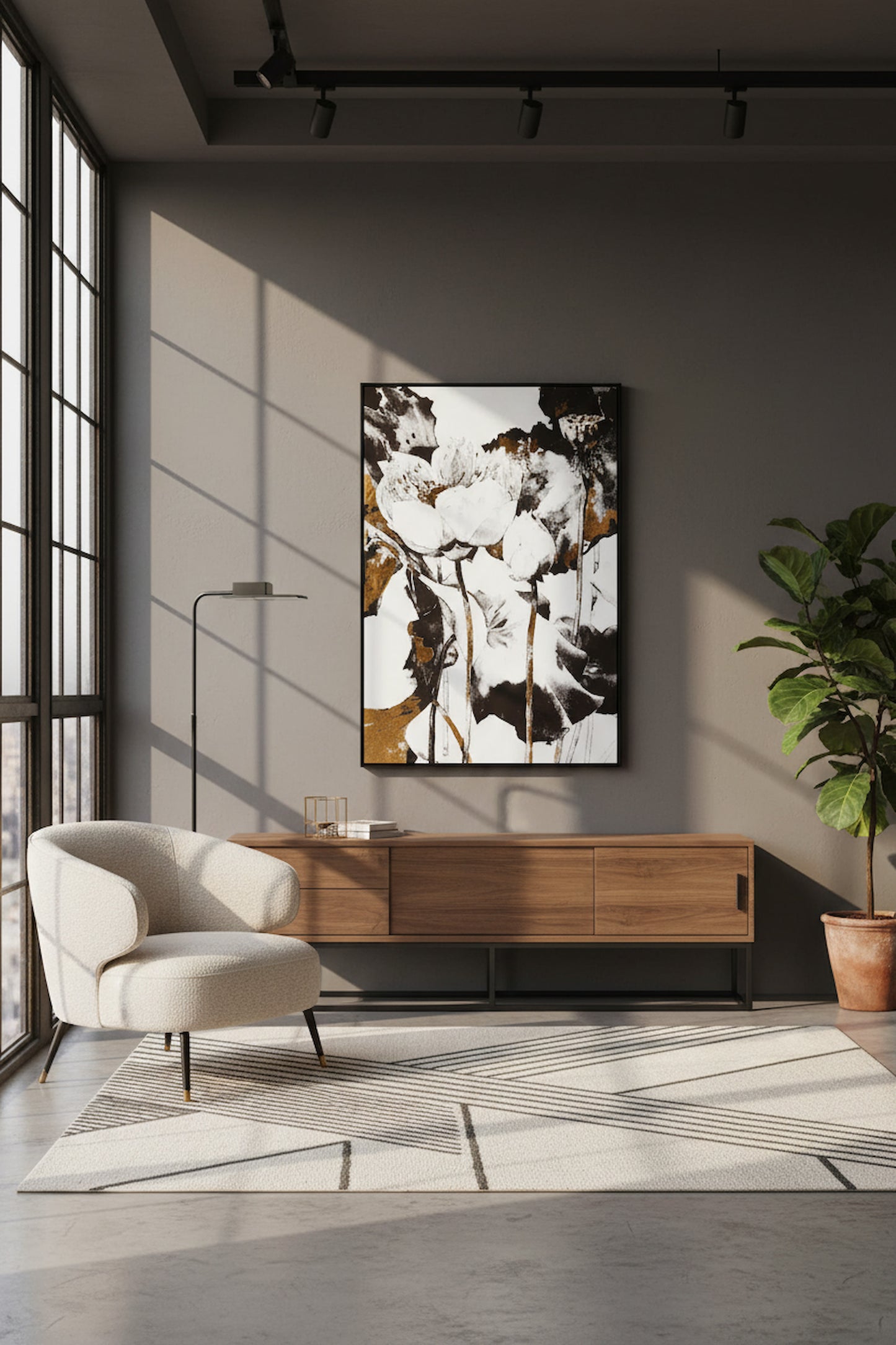 Modernist Floral and Metallic Wall Art