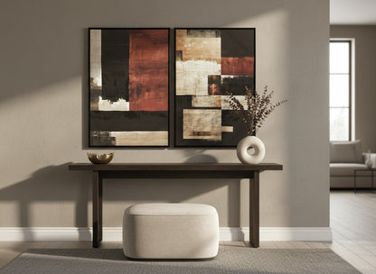 Modernist Set of 2 Geometric Abstract Canvas Wall Art