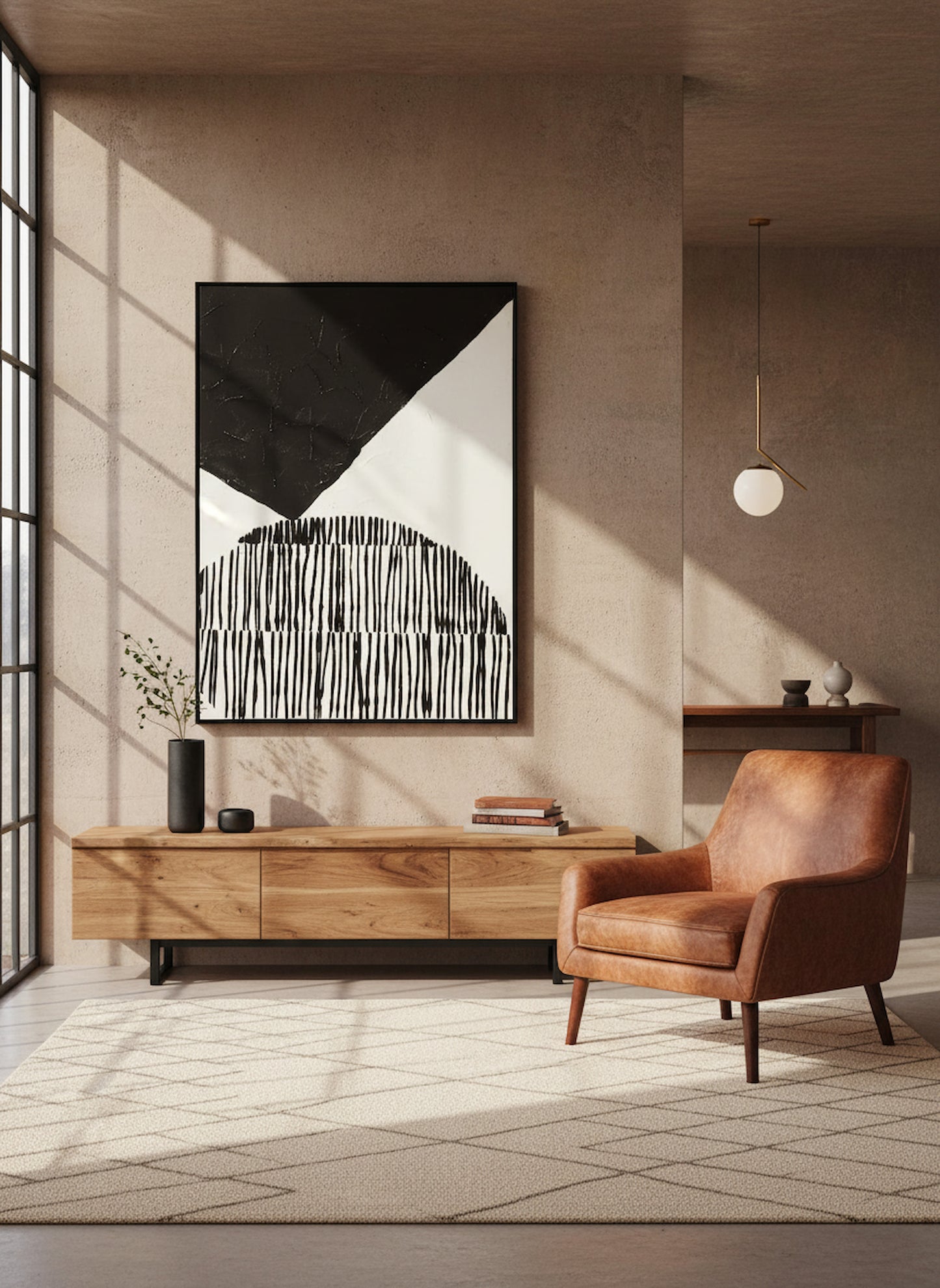 Modernist Black and White Abstract Hand Painted Wall Art