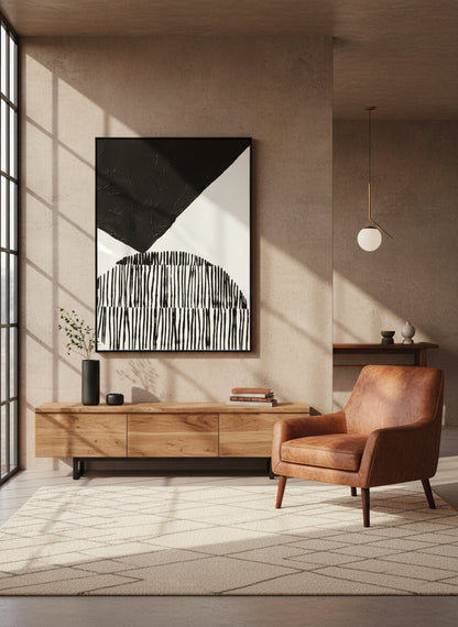 Modernist Black and White Abstract Hand Painted Wall Art
