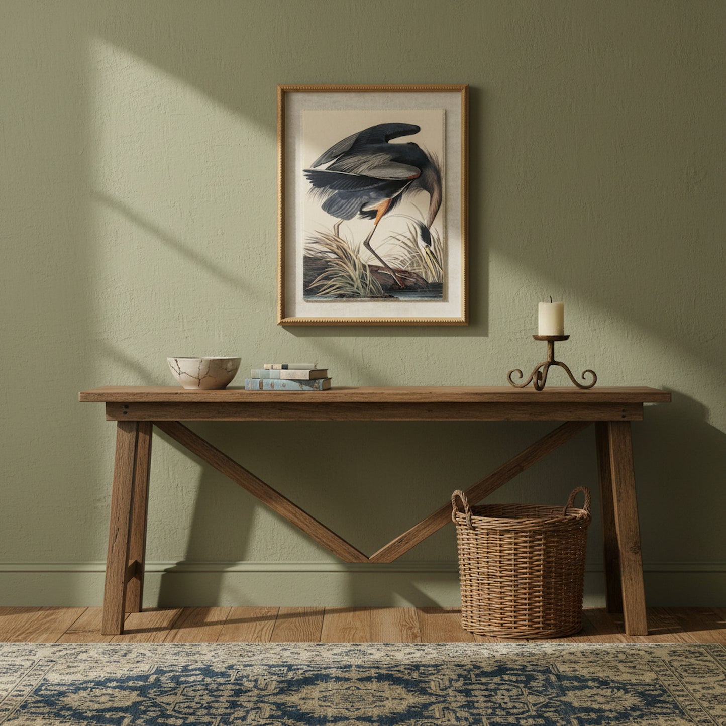 Flora & Fauna Collection Heron On Linen In Beaded Frame