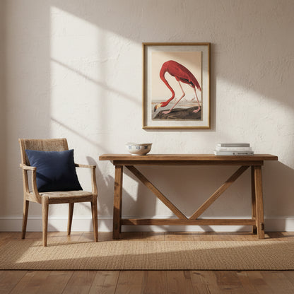 Flora & Fauna Collection Flamingo On Linen In Beaded Frame