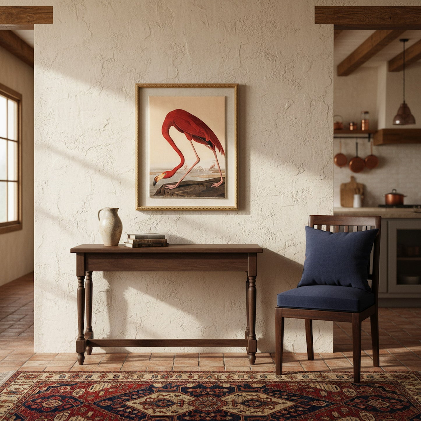 Flora & Fauna Collection Flamingo On Linen In Beaded Frame