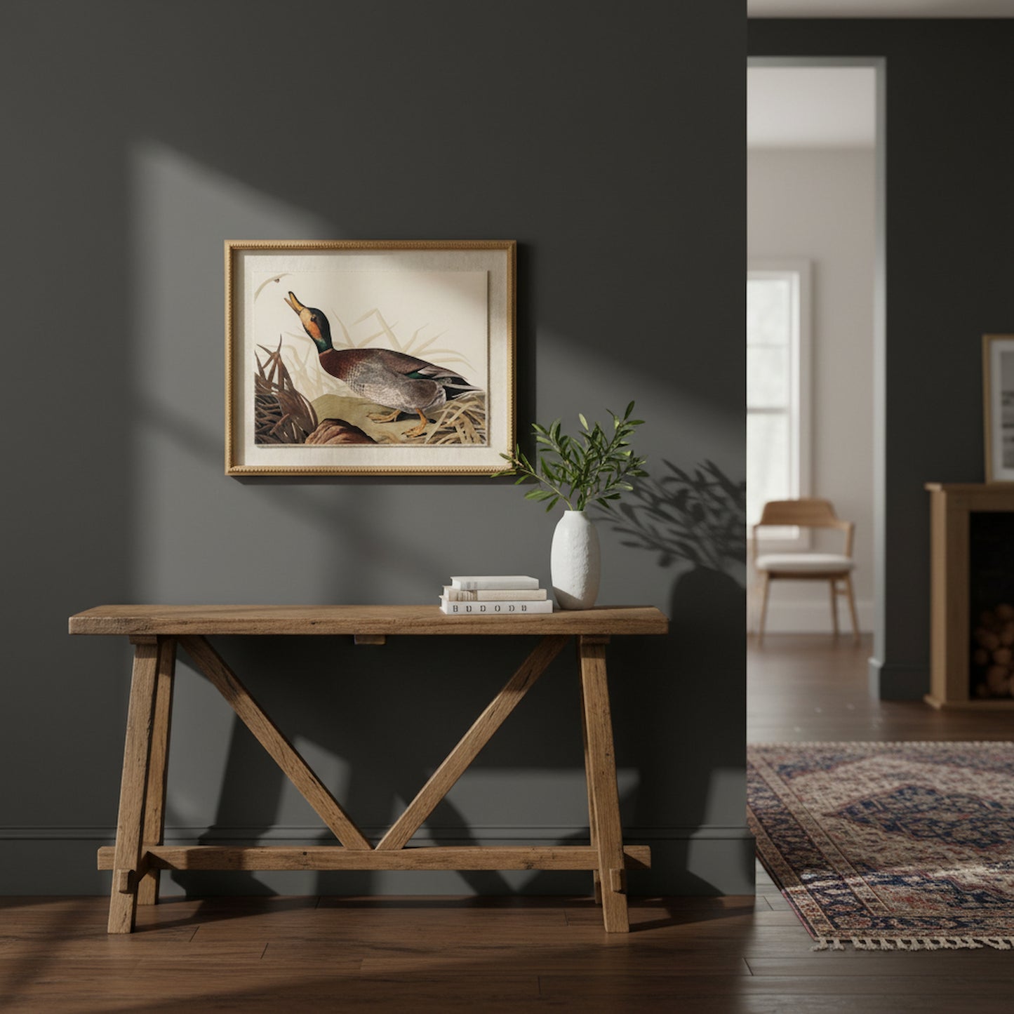Flora & Fauna Collection Duck On Linen In Beaded Frame