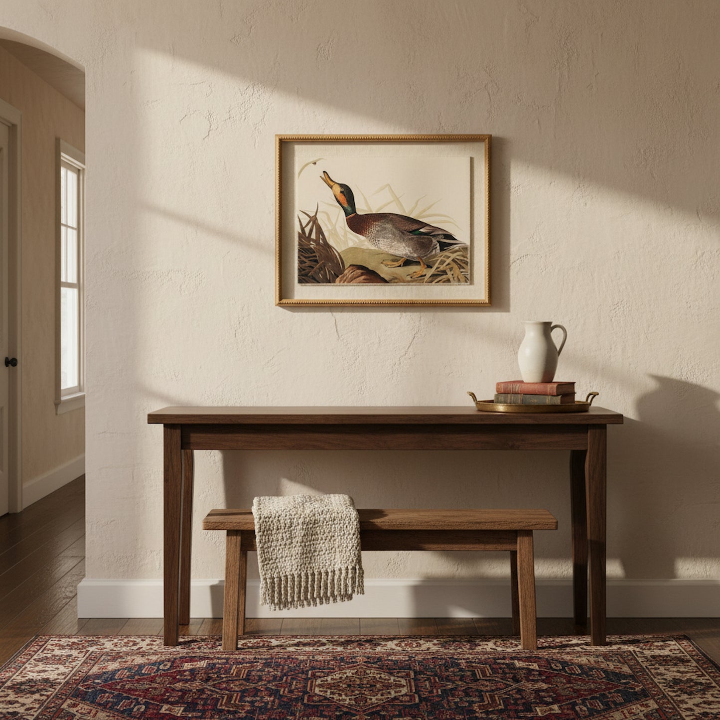 Flora & Fauna Collection Duck On Linen In Beaded Frame