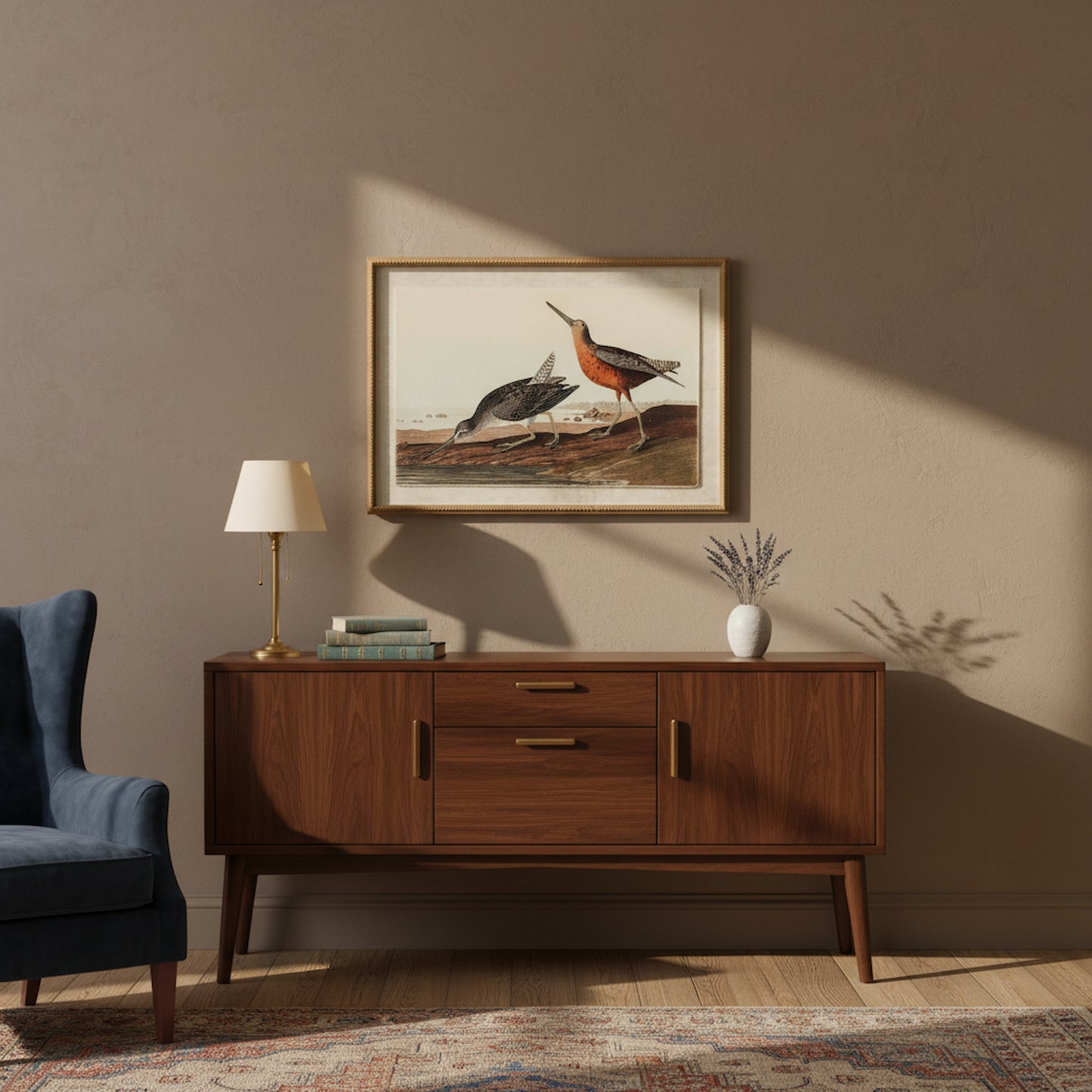 Flora & Fauna Collection Snipes On Linen In Beaded Frame