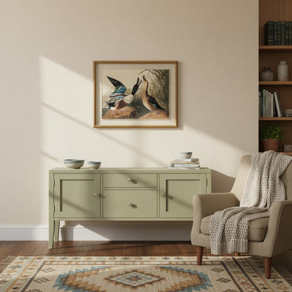 Flora & Fauna Collection Mallards On Linen In Beaded Frame