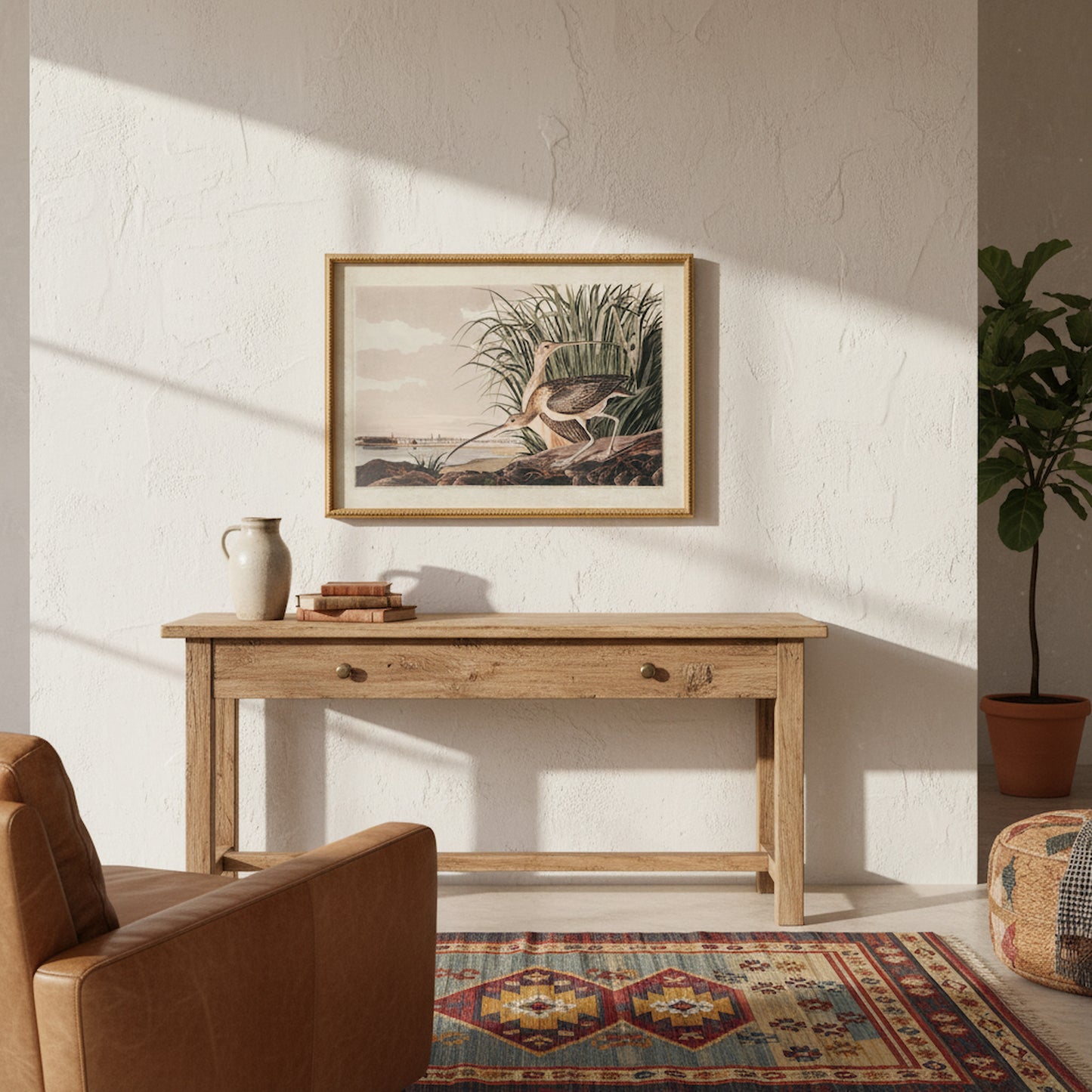 Flora & Fauna Collection Curlews On Linen In Beaded Frame