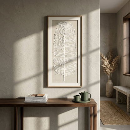 Large Plume White Feather Art Mounted In Beaded Frame