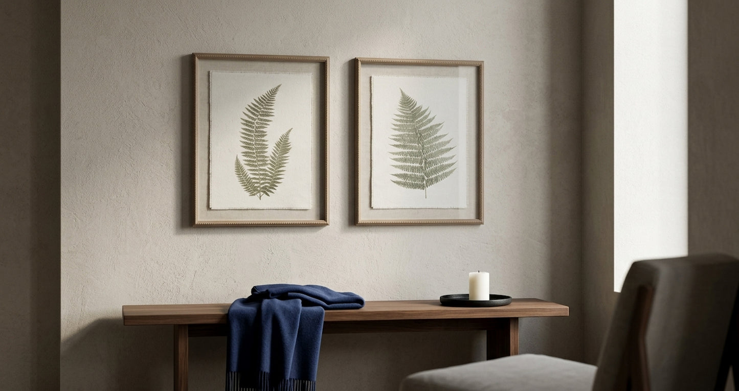 Fern Art On Texture-Torn Paper With Beaded Frame