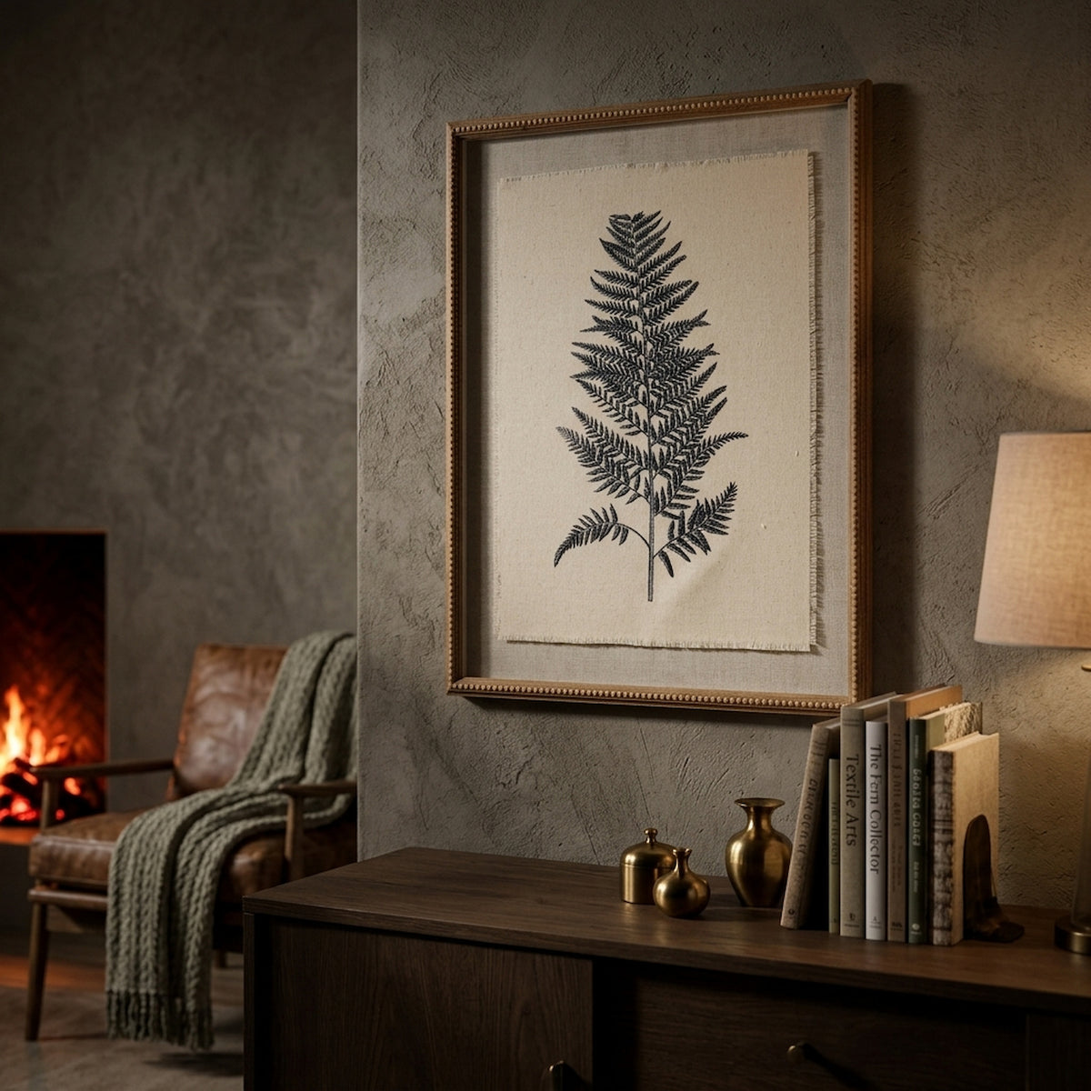 Flora & Fauna Collection Beech Fern On Linen In Beaded Frame