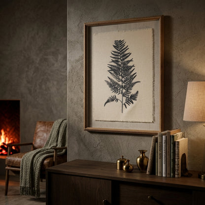 Flora & Fauna Collection Beech Fern On Linen In Beaded Frame