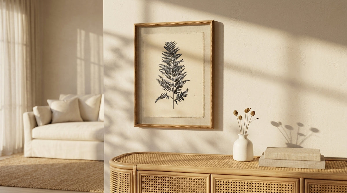 Flora & Fauna Collection Beech Fern On Linen In Beaded Frame