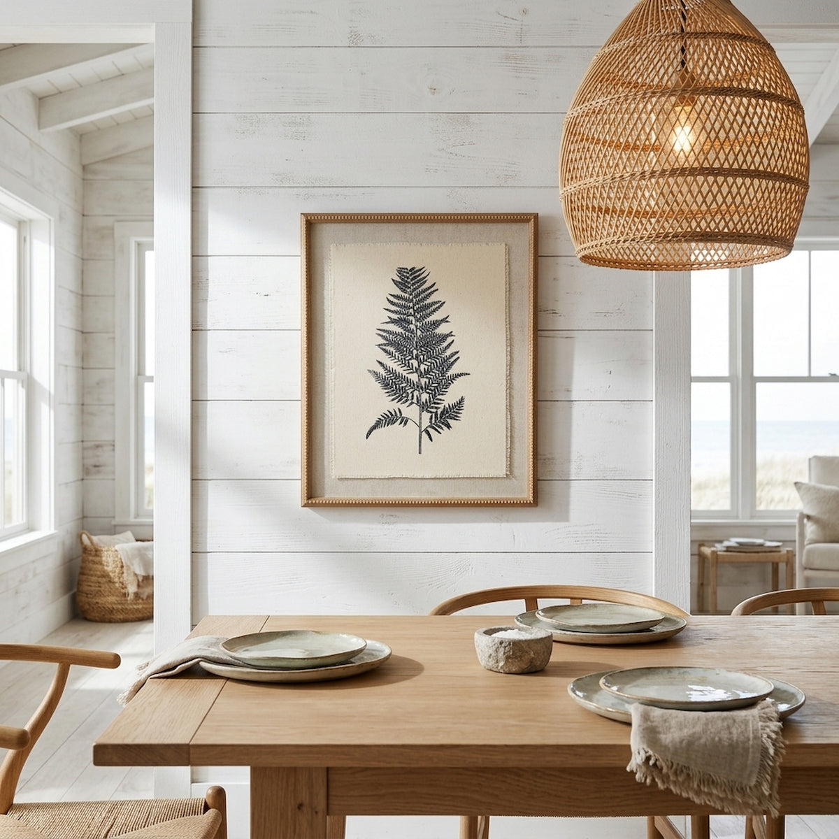 Flora & Fauna Collection Beech Fern On Linen In Beaded Frame