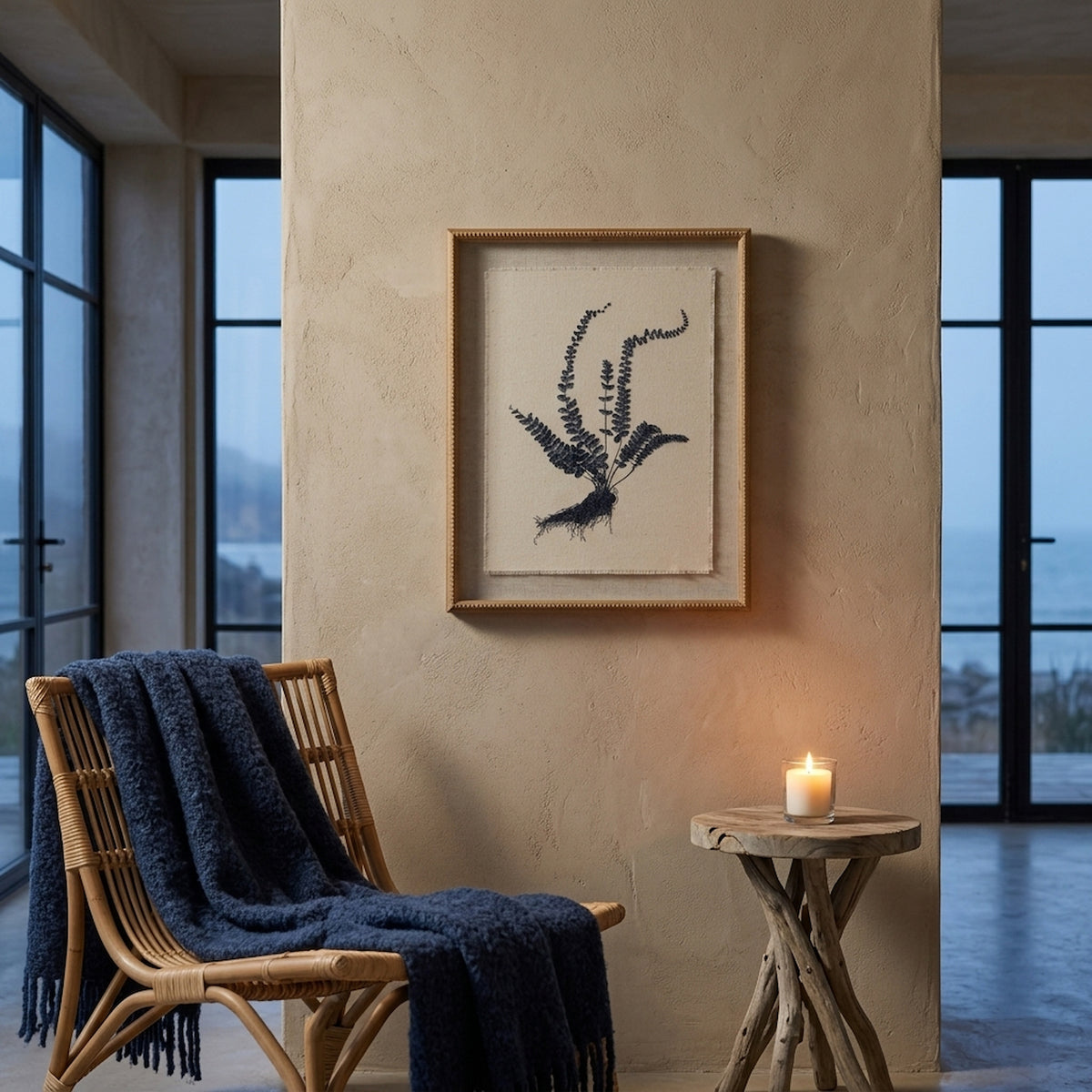 Flora & Fauna Collection Spleenwort On Linen In Beaded Frame