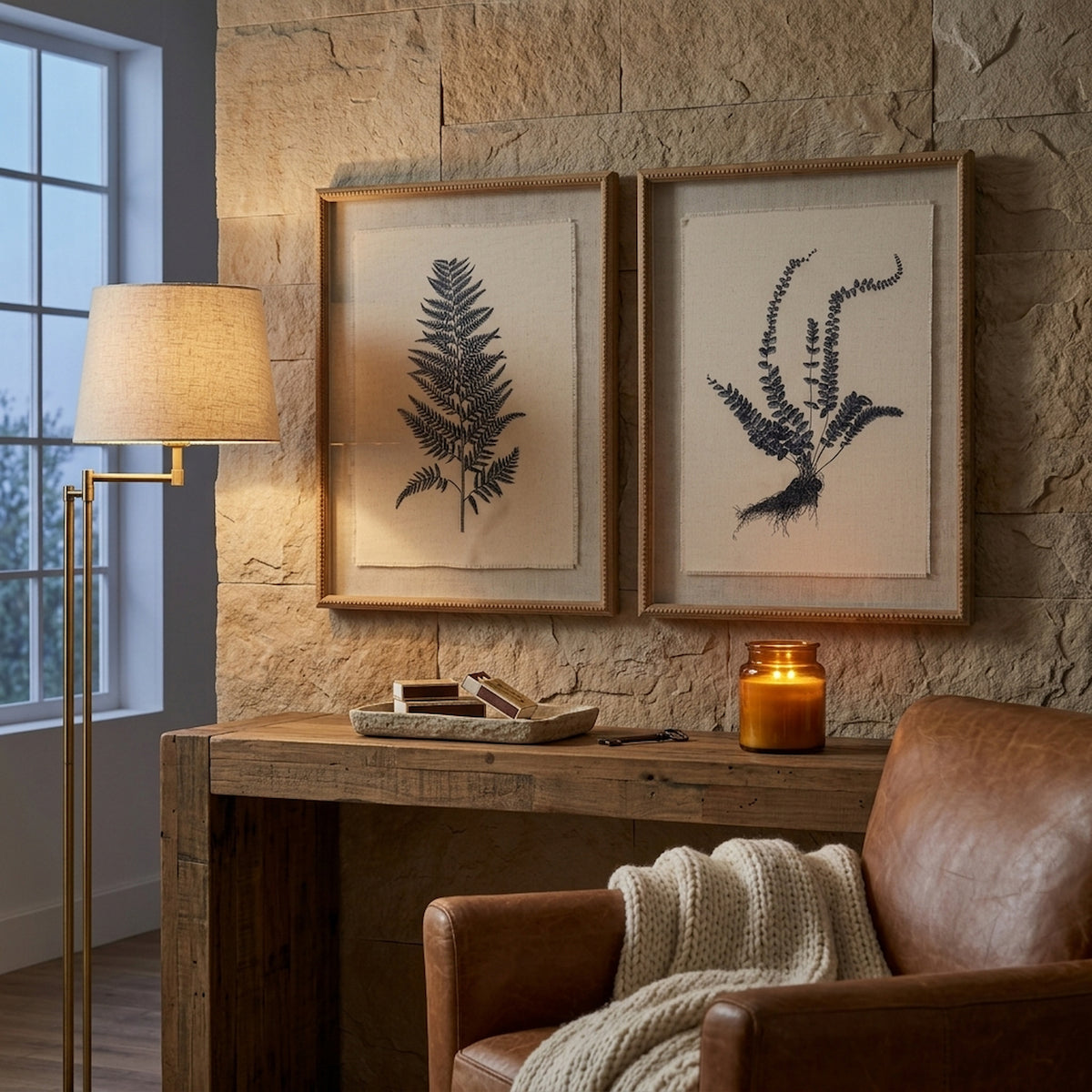 Flora & Fauna Collection Beech Fern On Linen In Beaded Frame