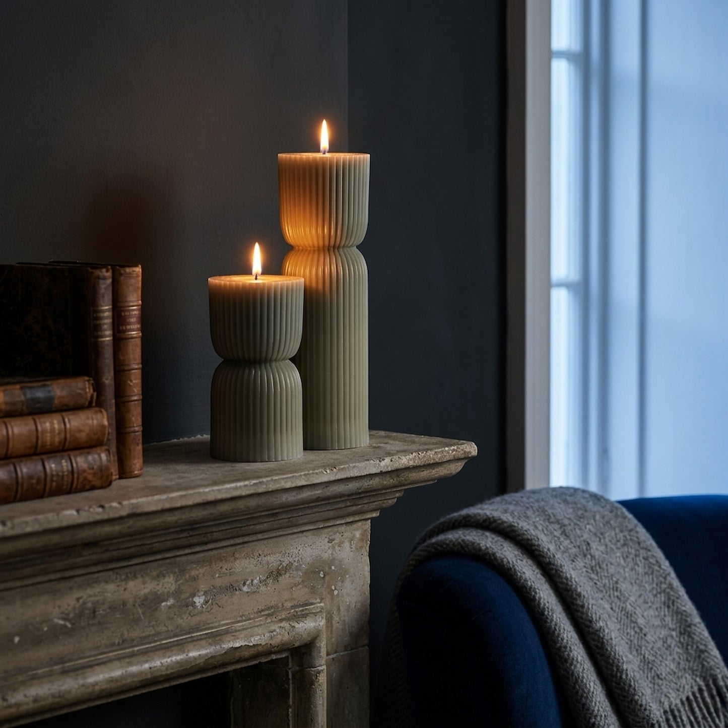 Luxe Collection Natural Glow 2.75x10 Grey Carved LED Candle