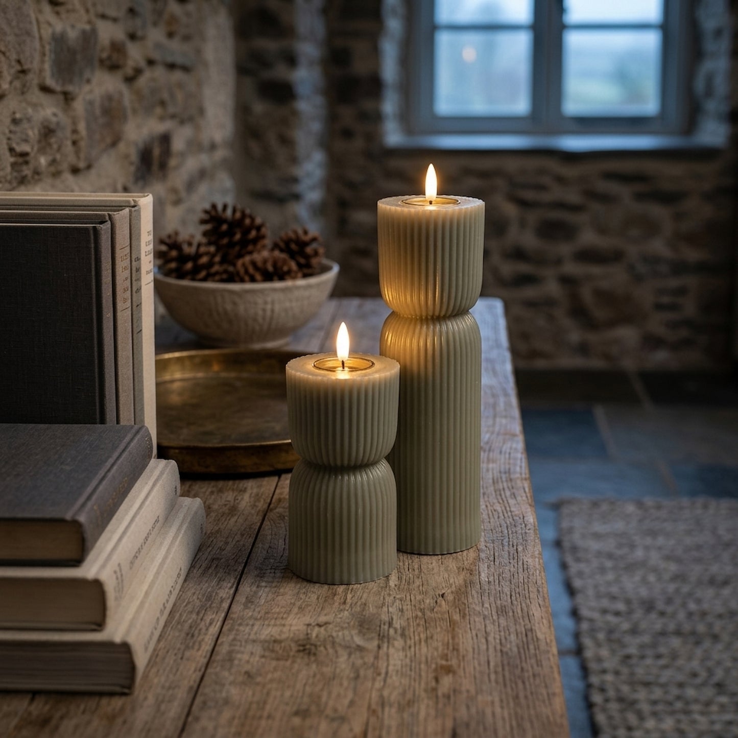 Luxe Collection Natural Glow 2.75x10 Grey Carved LED Candle
