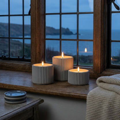 Luxe Collection Natural Glow Chalk Ribbed Small Led Candle