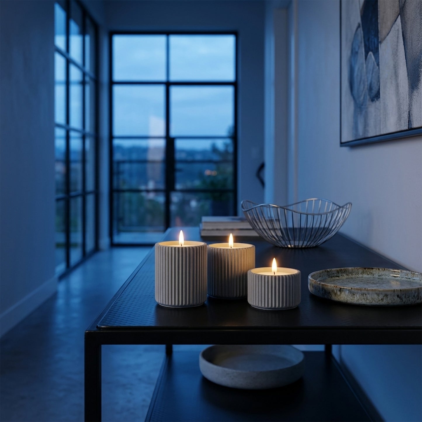 Luxe Collection Natural Glow Chalk Ribbed Small Led Candle
