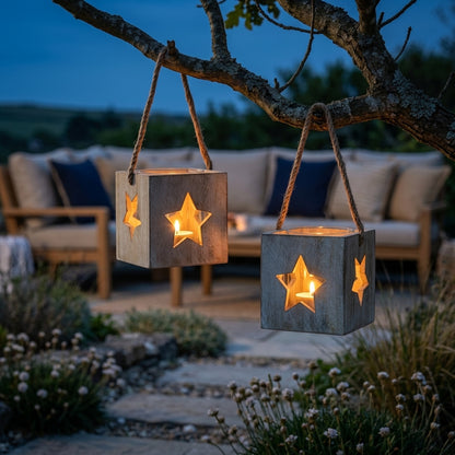 Washed Wood Star Tealight Candle Holder