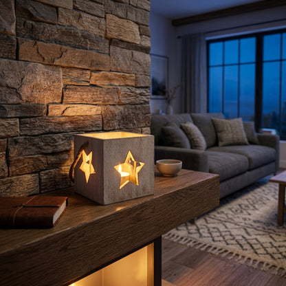 Washed Wood Large Star Tealight Candle Holder