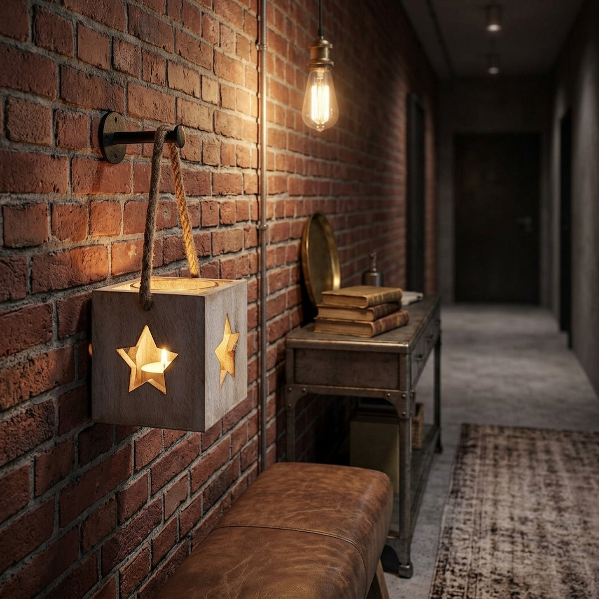 Washed Wood Large Star Tealight Candle Holder