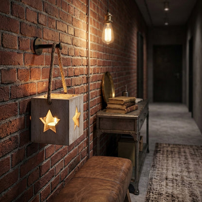 Washed Wood Large Star Tealight Candle Holder