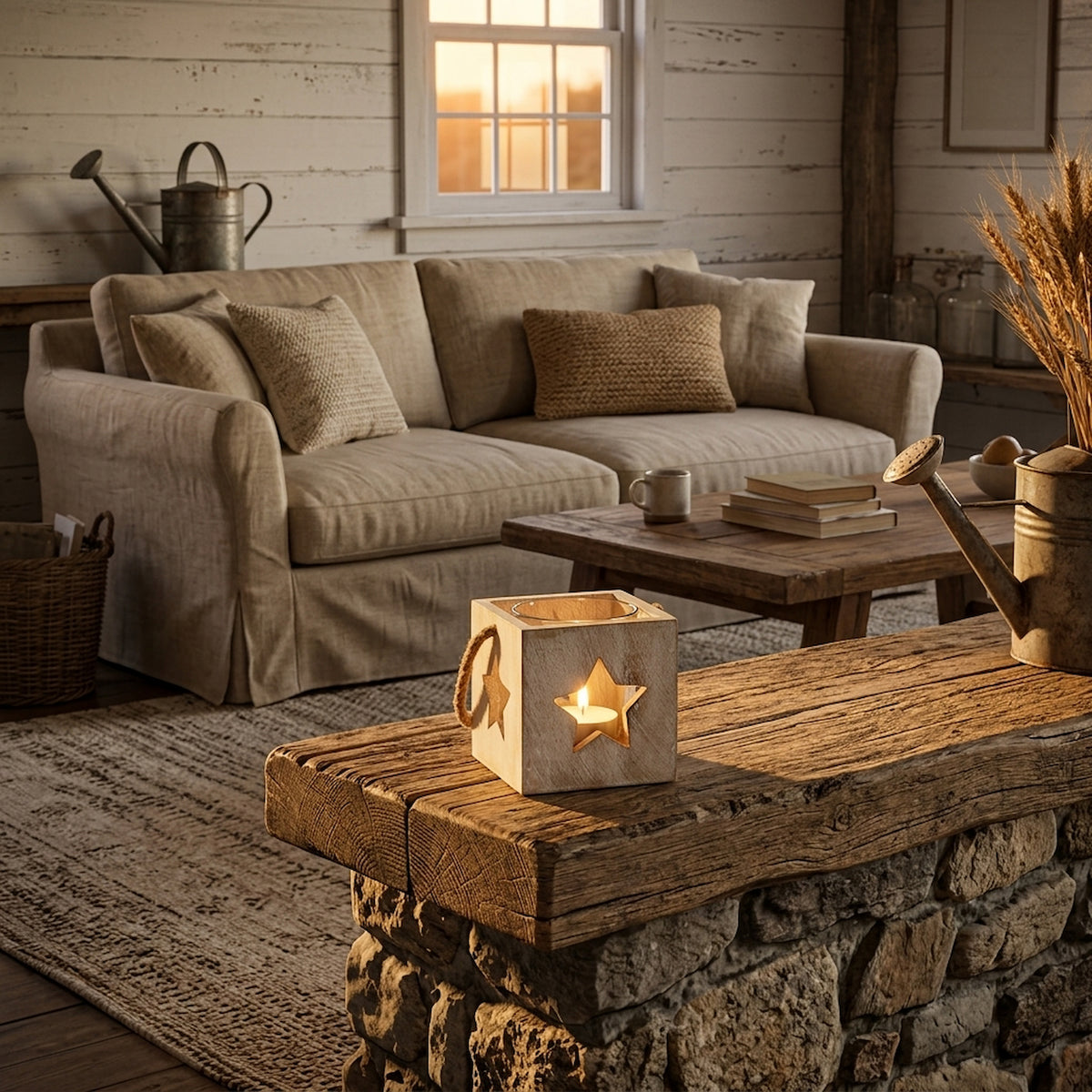 Washed Wood Star Tealight Candle Holder