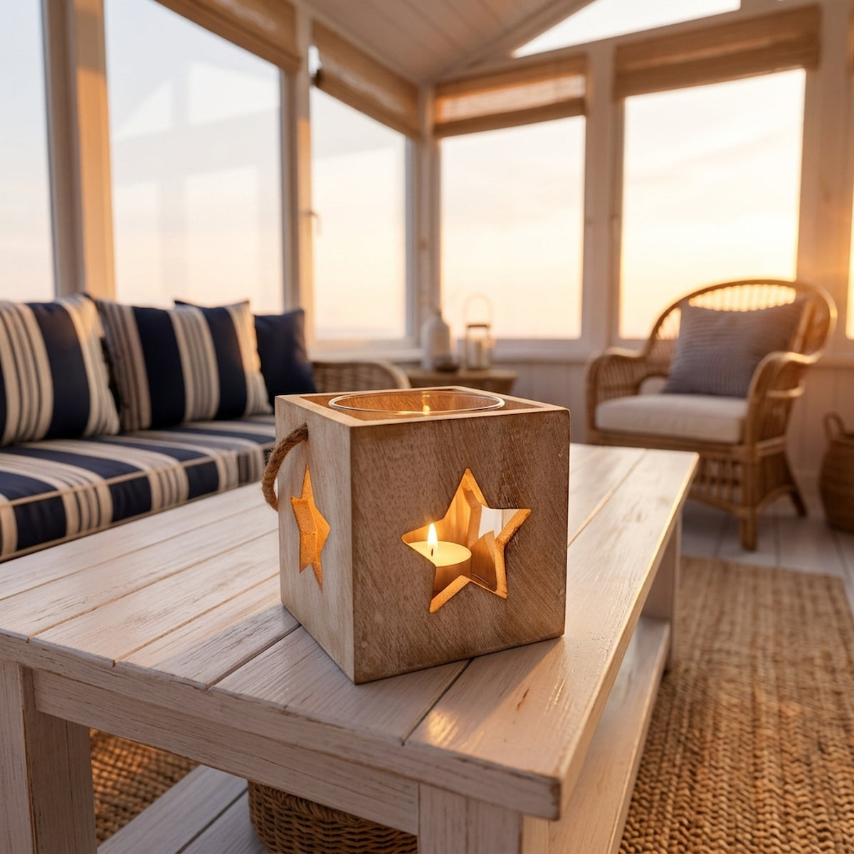 Washed Wood Large Star Tealight Candle Holder