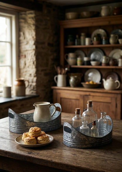 Estate Set Of Two Galvanised Steel Oval Trays