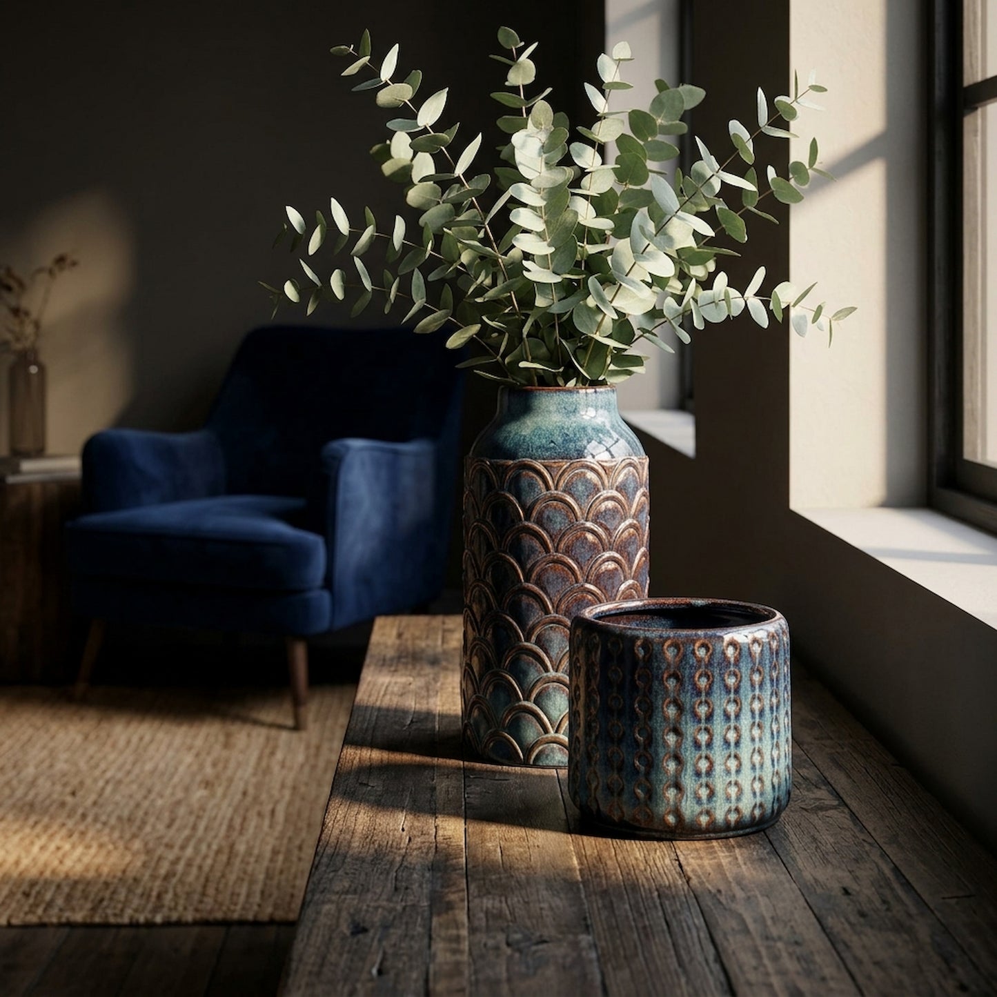 Seville Collection Large Indigo Scalloped Vase