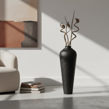 Matt Black Medium Hammered Vase With Lid