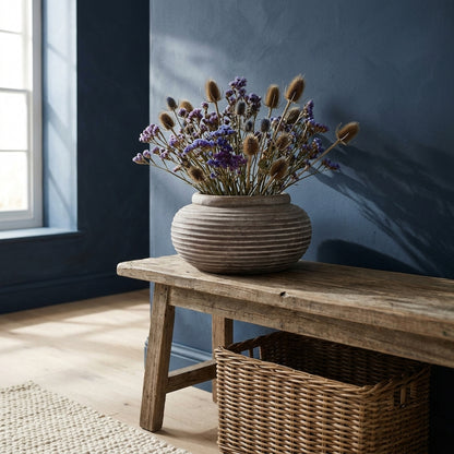 Siena Brown Round Ribbed Planter