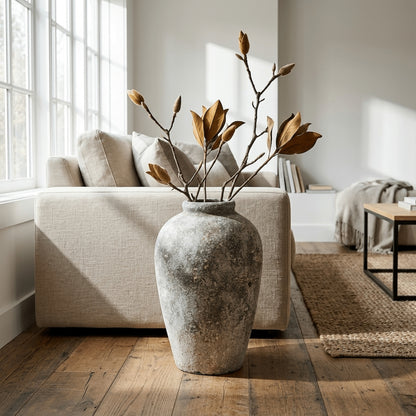 Aged Stone Tall Ceramic Vase