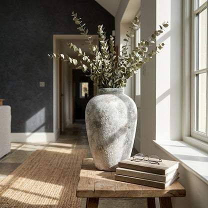 Aged Stone Tall Ceramic Vase