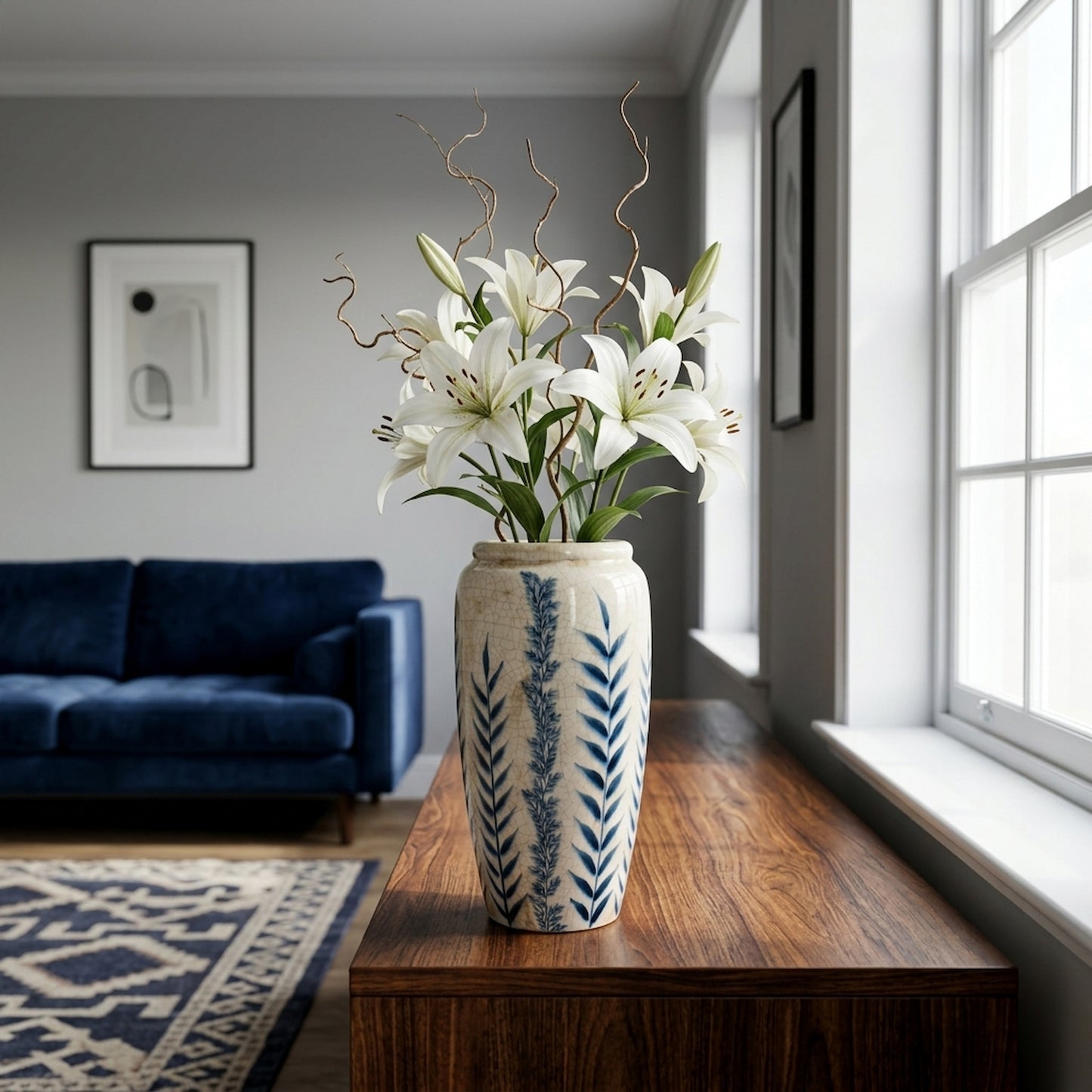 Large Blue Flora Tall Olpe Vase