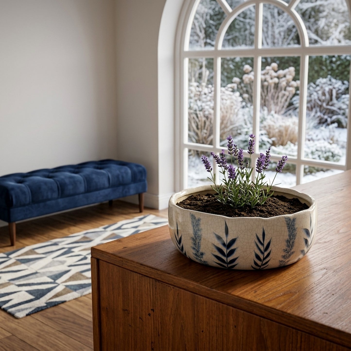 Large Blue Flora Bowl Pot